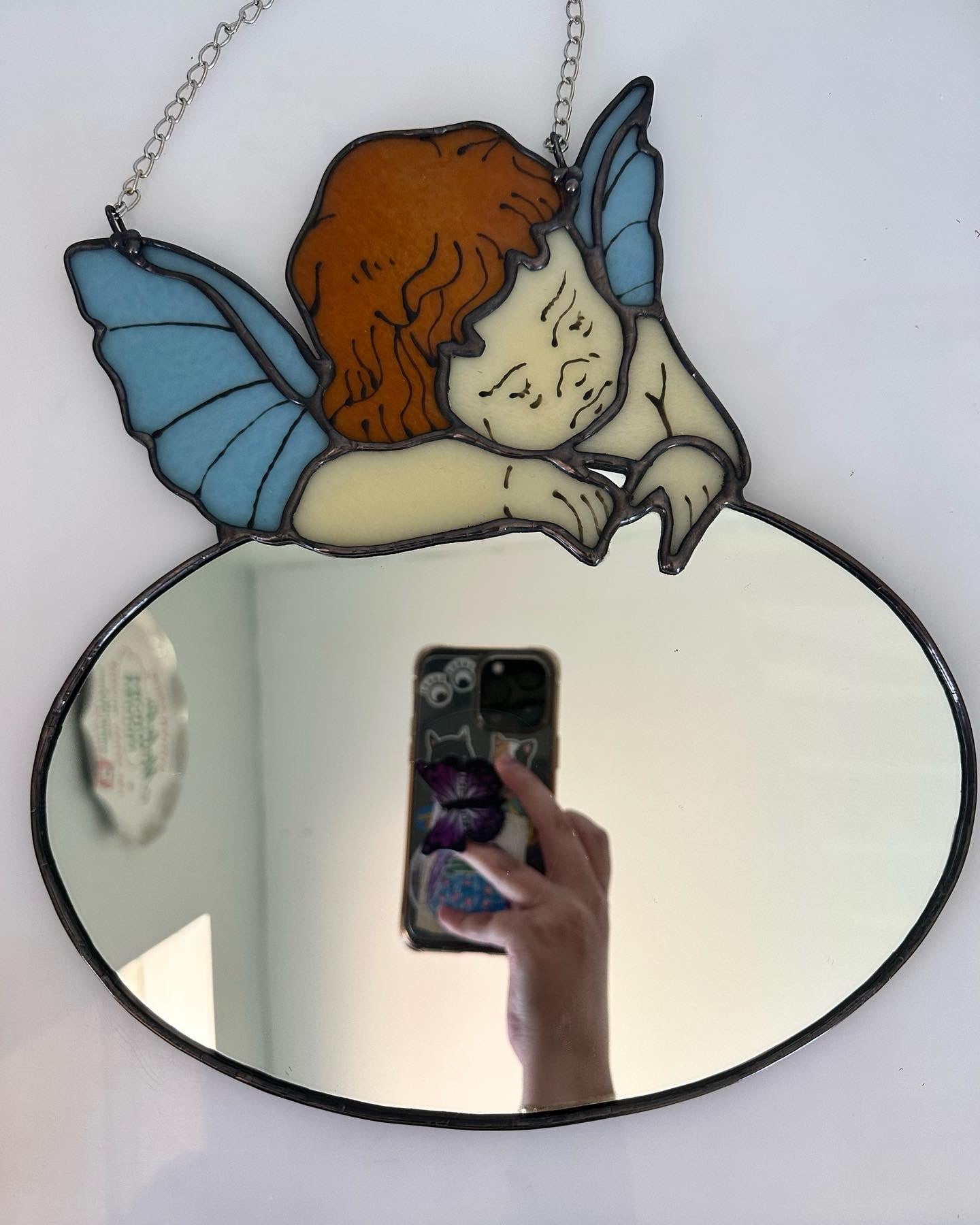 Cherub Stained Glass Mirror
