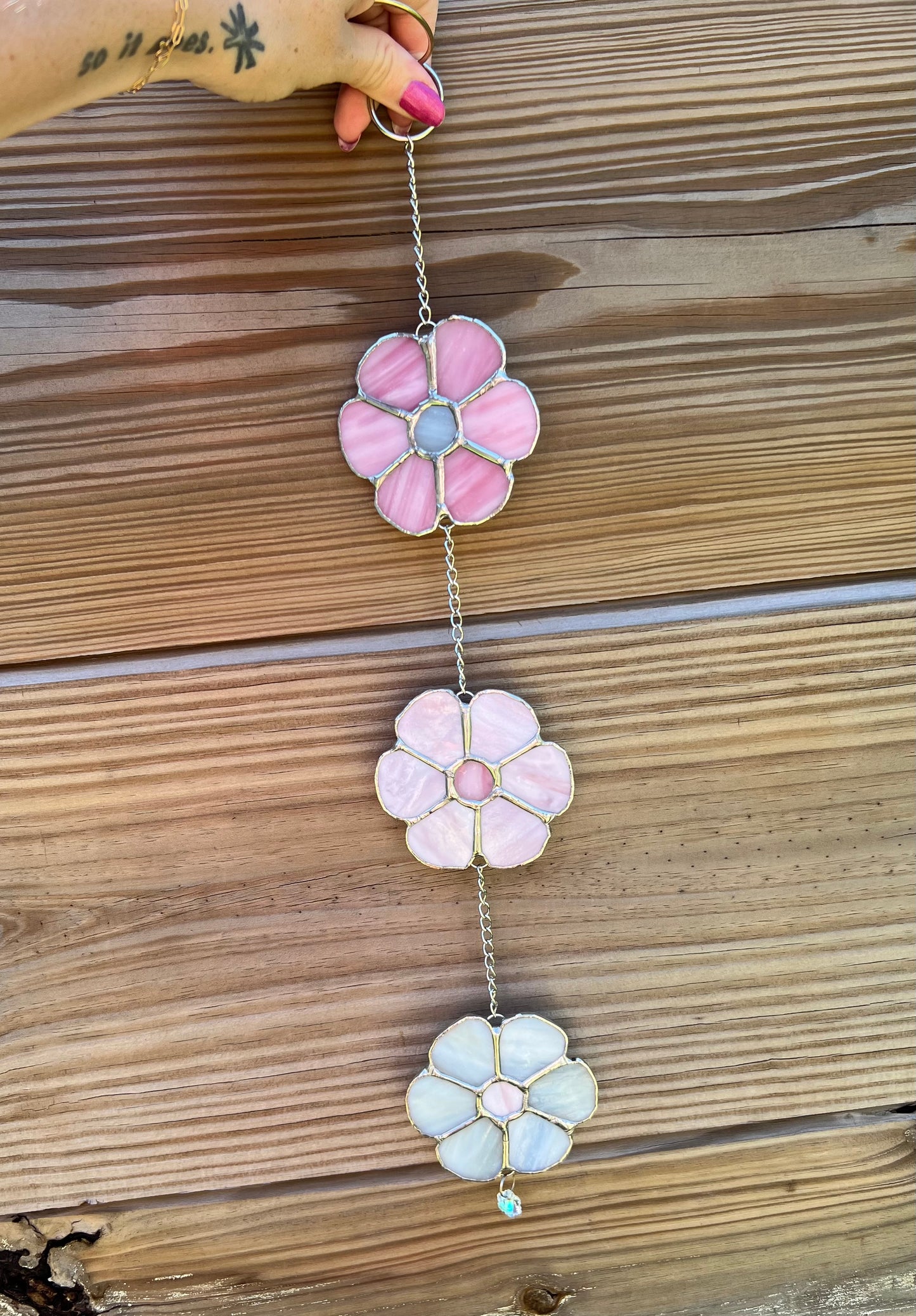 Stained Glass Pastel 3 Flower Wall Hanging